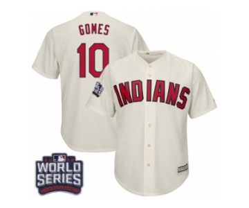 Youth Majestic Cleveland Indians #10 Yan Gomes Authentic Cream Alternate 2 2016 World Series Bound Cool Base MLB Jersey