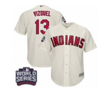 Youth Majestic Cleveland Indians #13 Omar Vizquel Authentic Cream Alternate 2 2016 World Series Bound Cool Base MLB Jersey