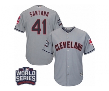 Youth Majestic Cleveland Indians #41 Carlos Santana Authentic Grey Road 2016 World Series Bound Cool Base MLB Jersey