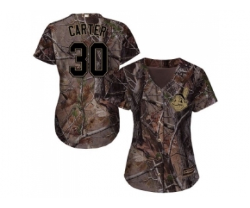 Women Cleveland Indians #30 Joe Carter Camo Realtree Collection Cool Base Stitched MLB Jersey