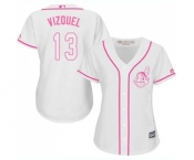 Women's Cleveland Indians #13 Omar Vizquel Replica White Fashion Cool Base Baseball Jersey