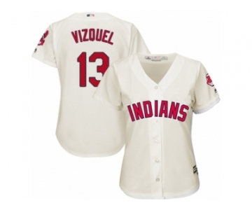 Women's Majestic Cleveland Indians #13 Omar Vizquel Replica Cream Alternate 2 Cool Base MLB Jersey