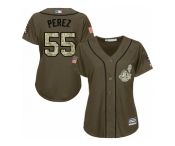Women's Majestic Cleveland Indians #55 Roberto Perez Authentic Green Salute to Service MLB Jersey