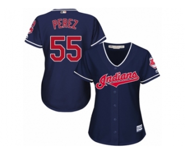Women's Majestic Cleveland Indians #55 Roberto Perez Authentic Navy Blue Alternate 1 Cool Base MLB Jersey