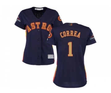 Women Houston Astros #1 Carlos Correa Navy Blue 2018 Gold Program Cool Base Stitched MLB Jersey