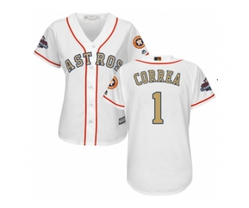 Women Houston Astros #1 Carlos Correa White 2018 Gold Program Cool Base Stitched Baseball jersey