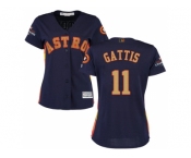 Women Houston Astros #11 Evan Gattis Navy 2018 Gold Program Cool Base Stitched Baseball Jersey