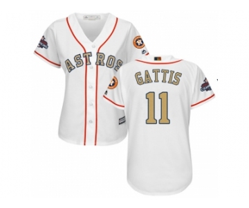 Women Houston Astros #11 Evan Gattis White 2018 Gold Program Cool Base Stitched Baseball jersey