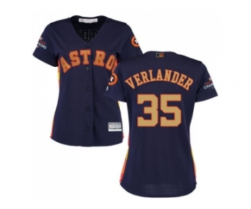 Women Houston Astros #35 Justin Verlander Navy Blue 2018 Gold Program Cool Base Stitched MLB Jersey