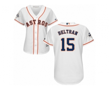 Women Majestic Houston Astros #15 Carlos Beltran Replica White Home 2017 World Series Bound Cool Base MLB Jersey