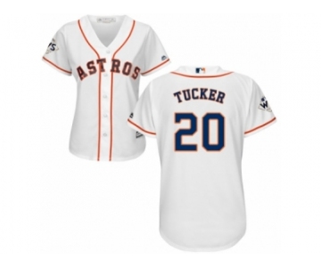 Women Majestic Houston Astros #20 Preston Tucker Replica White Home 2017 World Series Bound Cool Base MLB Jersey