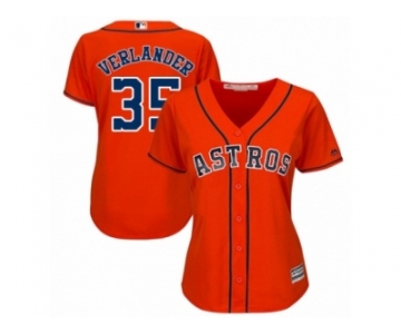 Women Majestic Houston Astros #35 Justin Verlander Replica Orange Alternate Cool Base MLB Jersey