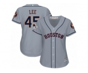 Women Majestic Houston Astros #45 Carlos Lee Replica Grey Road 2017 World Series Bound Cool Base MLB Jersey