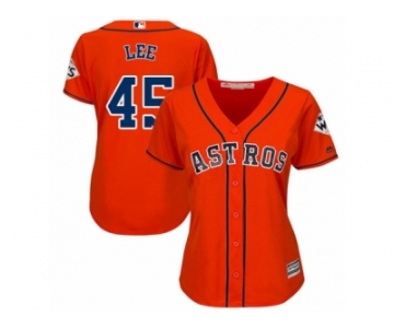 Women Majestic Houston Astros #45 Carlos Lee Replica Orange Alternate 2017 World Series Bound Cool Base MLB Jersey
