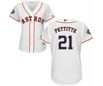 Women's Houston Astros #21 Andy Pettitte Authentic White Home Cool Base 2019 World Series Bound Baseball Jersey