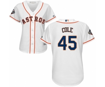 Women's Houston Astros #45 Gerrit Cole Authentic White Home Cool Base 2019 World Series Bound Baseball Jersey