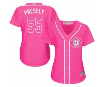 Women's Houston Astros #55 Ryan Pressly Authentic Pink Fashion Cool Base Baseball Jersey