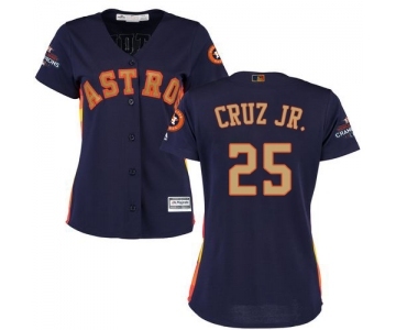 Women's Majestic Houston Astros #25 Jose Cruz Jr. Authentic Navy Blue Alternate 2018 Gold Program Cool Base MLB Jersey