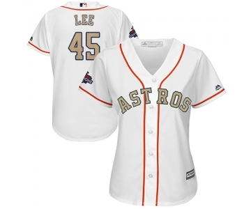 Women's Majestic Houston Astros #45 Carlos Lee Authentic White 2018 Gold Program Cool Base MLB Jersey