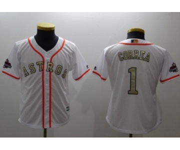 Youth Houston Astros #1 Carlos Correa White 2018 Gold Program Cool Base Stitched MLB Jersey