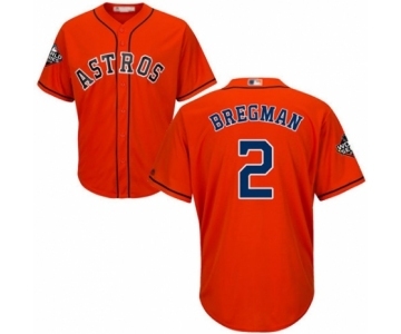 Youth Houston Astros #2 Alex Bregman Authentic Orange Alternate Cool Base 2019 World Series Bound Baseball Jersey