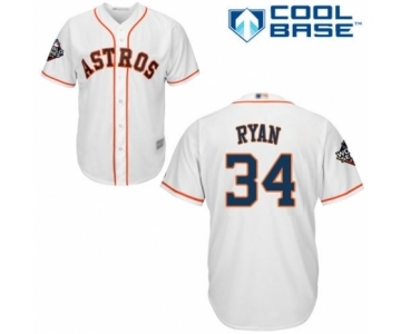 Youth Houston Astros #34 Nolan Ryan Authentic White Home Cool Base 2019 World Series Bound Baseball Jersey