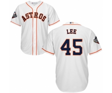 Youth Houston Astros #45 Carlos Lee Authentic White Home Cool Base 2019 World Series Bound Baseball Jersey
