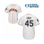 Youth Houston Astros #45 Gerrit Cole Authentic White Home Cool Base 2019 World Series Bound Baseball Jersey