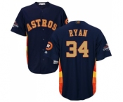 Youth Majestic Houston Astros #34 Nolan Ryan Authentic Navy Blue Alternate 2018 Gold Program Cool Base MLB Jersey