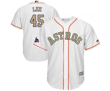 Youth Majestic Houston Astros #45 Carlos Lee Authentic White 2018 Gold Program Cool Base MLB Jersey