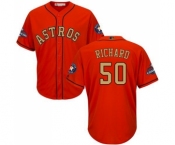 Youth Majestic Houston Astros #50 J.R. Richard Authentic Orange Alternate 2018 Gold Program Cool Base MLB Jersey