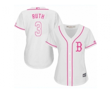 Women's Majestic Boston Red Sox #3 Babe Ruth Replica White Fashion MLB Jersey