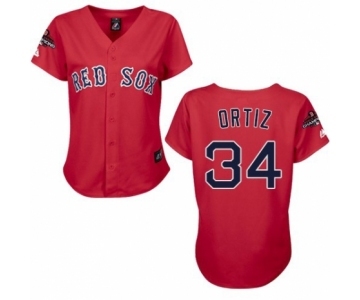 Women's Majestic Boston Red Sox #34 David Ortiz Authentic Red 2018 World Series Champions MLB Jersey