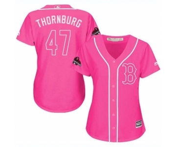 Women's Majestic Boston Red Sox #47 Tyler Thornburg Authentic Pink Fashion 2018 World Series Champions MLB Jersey