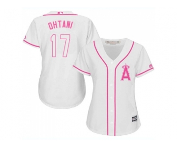 Women Los Angeles Angels Of Anaheim #17 Shohei Ohtani White Pink Fashion Stitched MLB Jersey