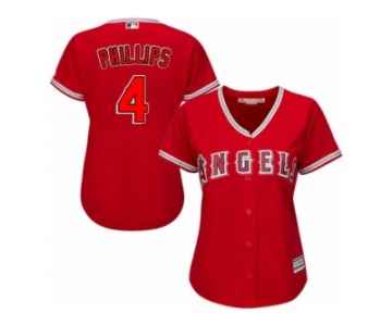 Women Majestic Los Angeles Angels of Anaheim #4 Brandon Phillips Authentic Red Alternate MLB Jersey