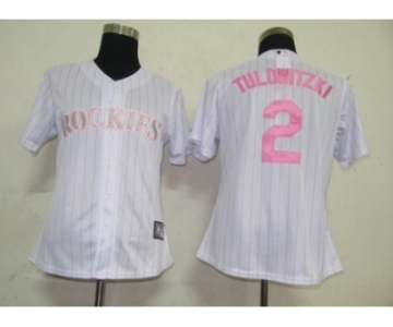 MLB Women Jerseys Colorado Rockies #2 Tulowitzki White[Pink strip]