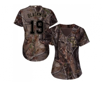 Women Colorado Rockies #19 Charlie Blackmon Camo Realtree Collection Cool Base Stitched MLB Jersey