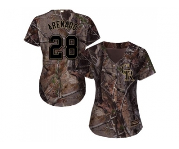 Women Colorado Rockies #28 Nolan Arenado Camo Realtree Collection Cool Base Stitched MLB Jersey