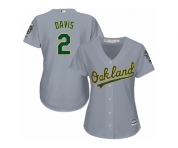 Women Majestic Oakland Athletics #2 Khris Davis Authentic Grey Road Cool Base MLB Jersey