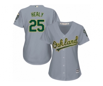 Women Majestic Oakland Athletics #25 Ryon Healy Replica Grey Road Cool Base MLB Jersey