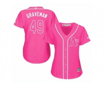 Women Majestic Oakland Athletics #49 Kendall Graveman Replica Pink Fashion Cool Base MLB Jersey