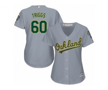 Women Majestic Oakland Athletics #60 Andrew Triggs Replica Grey Road Cool Base MLB Jersey