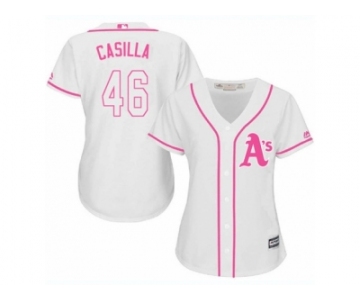 Women's Majestic Oakland Athletics #46 Santiago Casilla Replica White Fashion Cool Base MLB Jersey