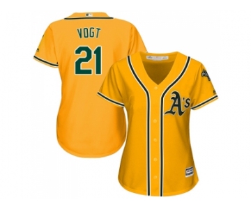 Women's Oakland Athletics #21 Stephen Vogt Gold Alternate Stitched MLB Jersey