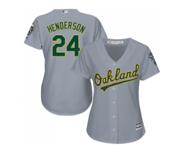 Women's Oakland Athletics #24 Rickey Henderson Grey Road Stitched MLB Jersey