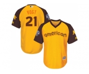 Youth Majestic Oakland Athletics #21 Stephen Vogt Authentic Yellow 2016 All-Star American League BP Cool Base MLB Jersey