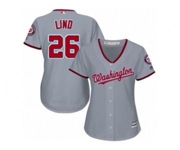 Women Majestic Washington Nationals #26 Adam Lind Replica Grey Road Cool Base MLB Jersey