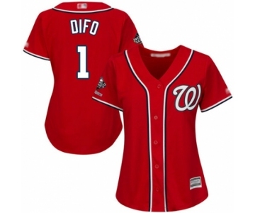 Women's Washington Nationals #1 Wilmer Difo Authentic Red Alternate 1 Cool Base 2019 World Series Champions Baseball Jersey