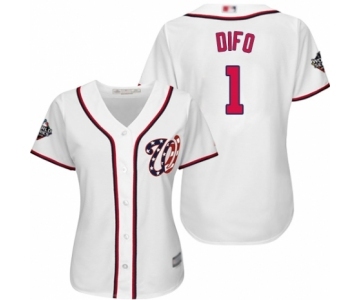 Women's Washington Nationals #1 Wilmer Difo Authentic White Home Cool Base 2019 World Series Bound Baseball Jersey